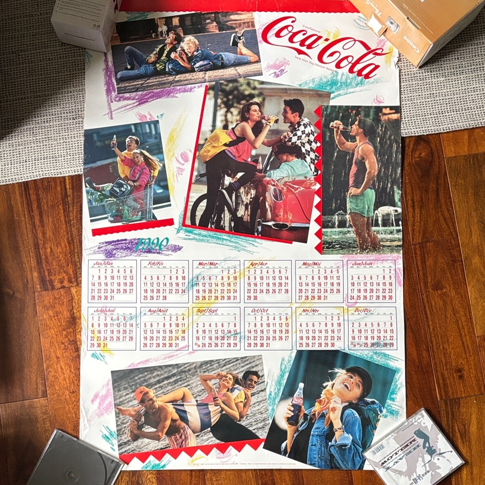 Coca-Cola Colorful Calendar Poster with Red Accents